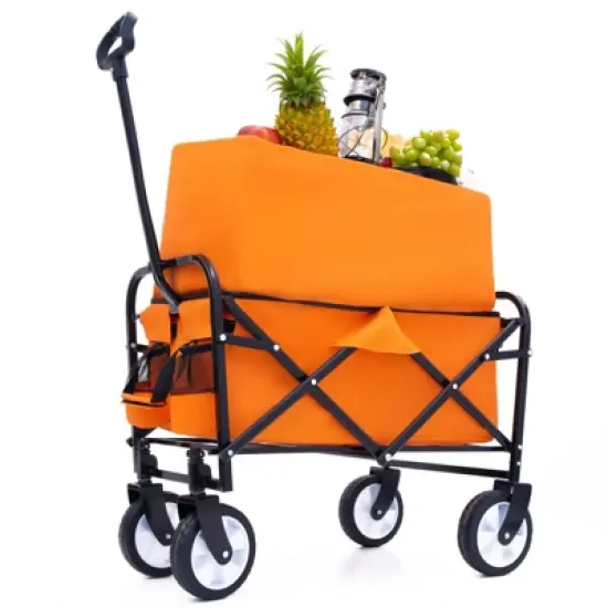DSVIMOY Extention Collapsible Foldable Wagon Cart, Grocery Cart for for Camping Shopping Sports Gardeing Fishing, Orange, 25.98"*17.32"*37.4" image {5}
