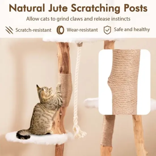 Costway 66" Tall Solid Wood Cat Tree with Perch Condo Jute Scratching Posts Sisal Rope image {5}