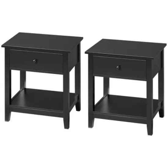 HOMCOM Side Table, Modern End Table with Storage Drawer and Shelf, Nightstand for Bedroom, or Living Room, Set of 2, Black image {3}