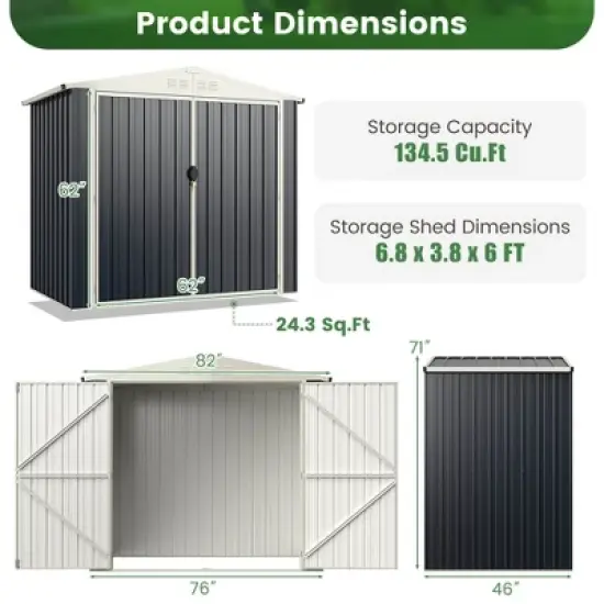 Costway 7 x 4 FT Metal Outdoor Storage Shed Snap-on Structures for Efficient Assembly image {2}