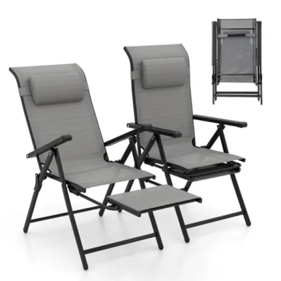 Tangkula Folding Patio Chairs Set of 4 Lounge Chairs w/ 10-Level Adjustable Backrests image {9}