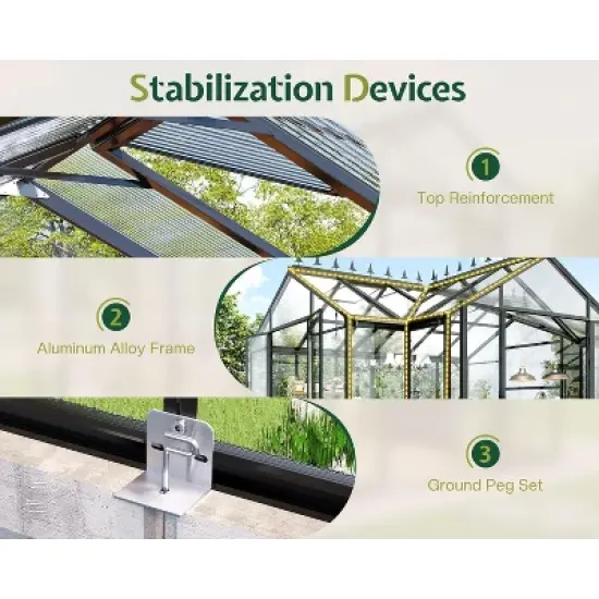 AMERLIFE 12x10x8 FT Greenhouse with Quick-Connect Frame, 2 Vents, Swing Doors, Walk-in, Black image {2}