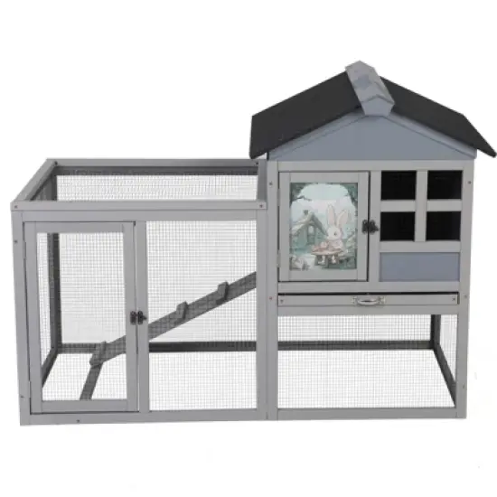 AZL1 Life Concept Pet Crates and Houses 2-Tier Wood Rabbit Hutch, Animal House with Removable Tray, Ramp, Openable Roof, Grey, 48.11"*24.21"*35.23" image {1}