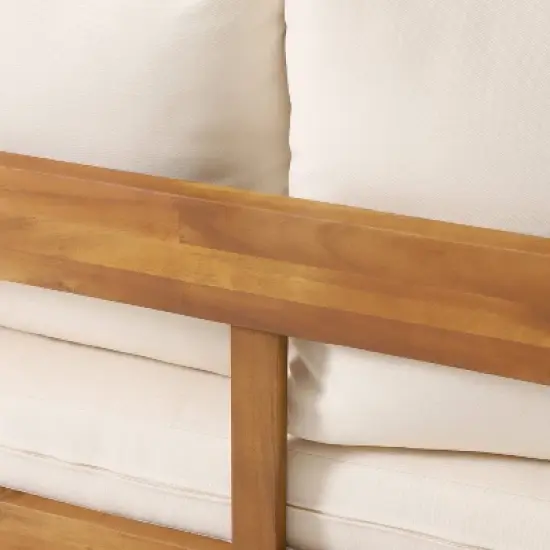 Christopher Knight Home 4pc Brooklyn Teak Outdoor Sectional Chat Set with Cushions Beige image {8}