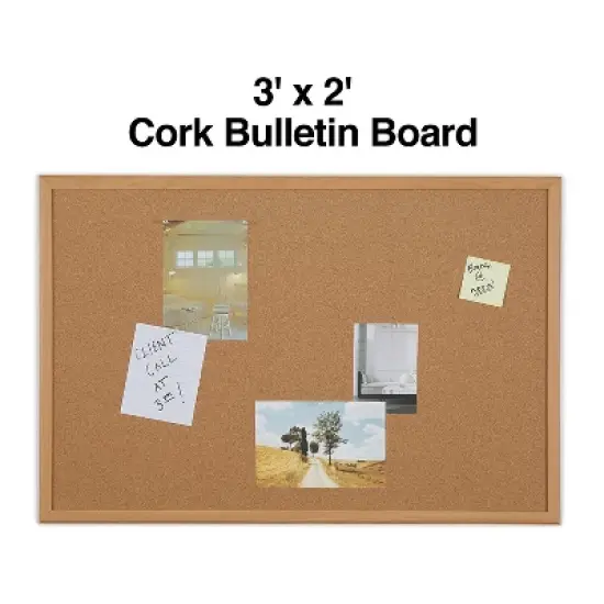 MyOfficeInnovations Standard Cork Bulletin Board Oak Finish Frame 3'W x 2'H 1682316 image {1}