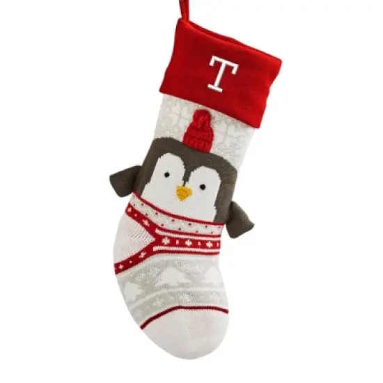Personalization Mall Winter Penguin Embroidered Initial Knit Christmas Stocking image {23}
