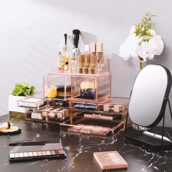 Sorbus X-Large Clear Pink Makeup Organizer Case - 4 Piece Set (12 Drawers) image {1}