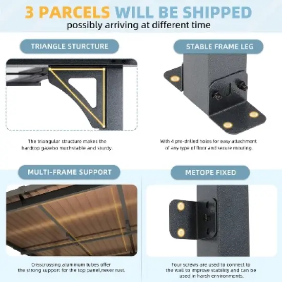 CLIHOME 20 ft. x 10 ft. Polycarbonate Patio Cover Hardtop Gazebo Outdoor Aluminum Pergola For Garden, Patio, Backyard image {7}