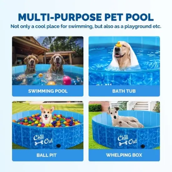 Allforpaws Foldable Dog Pool, Dog Swimming Pool for Outdoor Summer , Blue image {2}