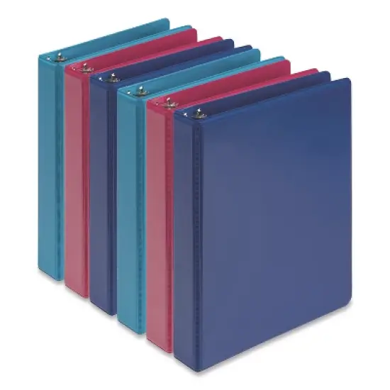 Samsill Economy Round Ring View Binders, 3 Rings, 1" Capacity, 8.5 x 5.5, Assorted, 6/Carton image {1}