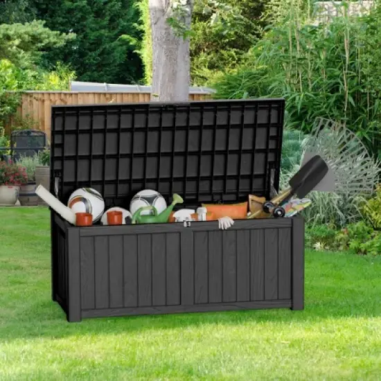Decksplore 55/120/180/230/260 Gal Deck Box Outdoor Storage Box Patio Gardening Tools Water and UV Resistant for Patio image {3}