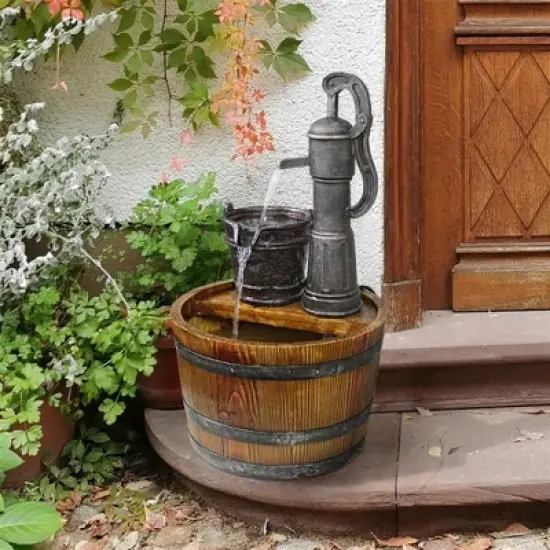 Design Toscano Cistern Well Pump Barrel Garden Fountain - Multicolored image {1}