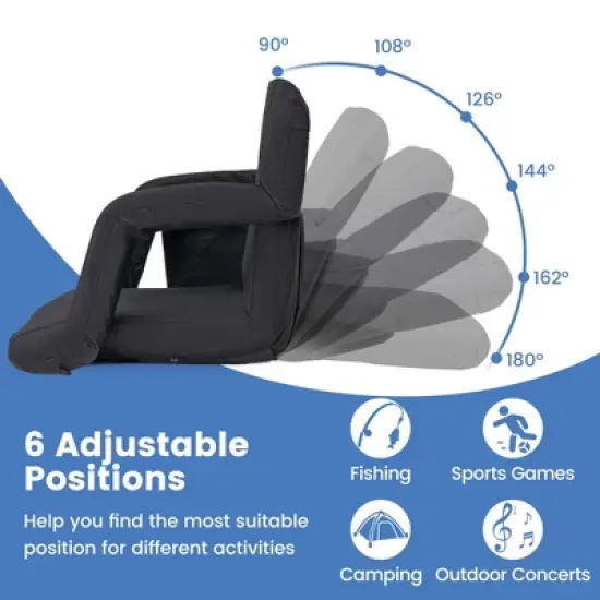 Costway 1/2 PCS Stadium Seat for Bleachers Bleacher Chair with 6 Adjustable Positions Back Support Black image {4}