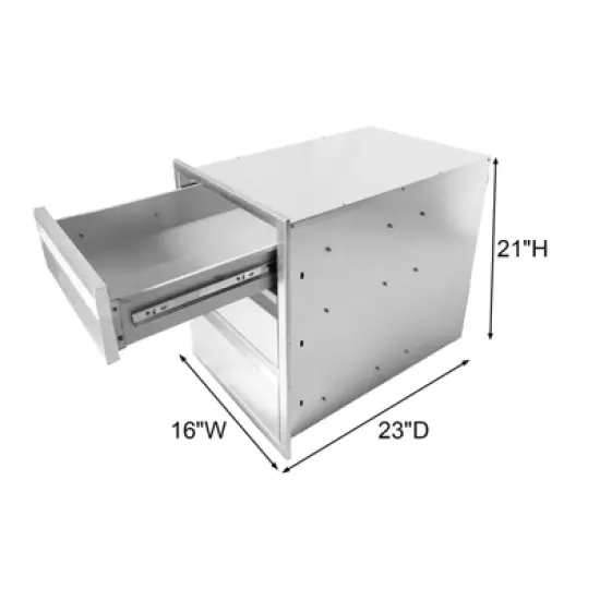 16" W x 21" H x 23" D Stainless Steel Flush Mount BBQ Drawers with Grooved Handle,for Outdoor Kitchen Island or Patio Grill Station image {2}