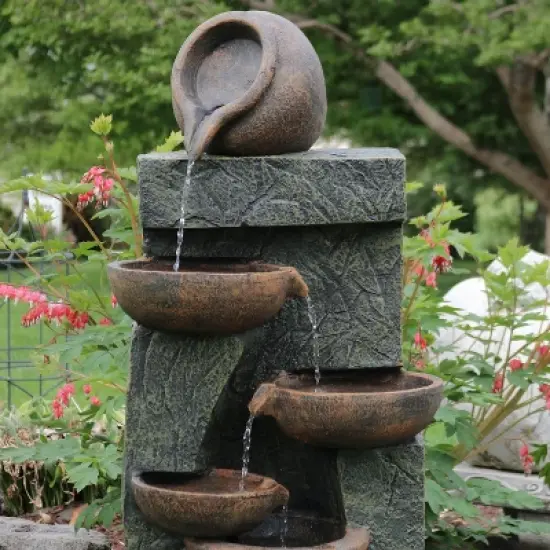 Sunnydaze 39"H Electric Polyresin and Fiberglass Cascading Earthenware Tiered Outdoor Water Fountain image {5}