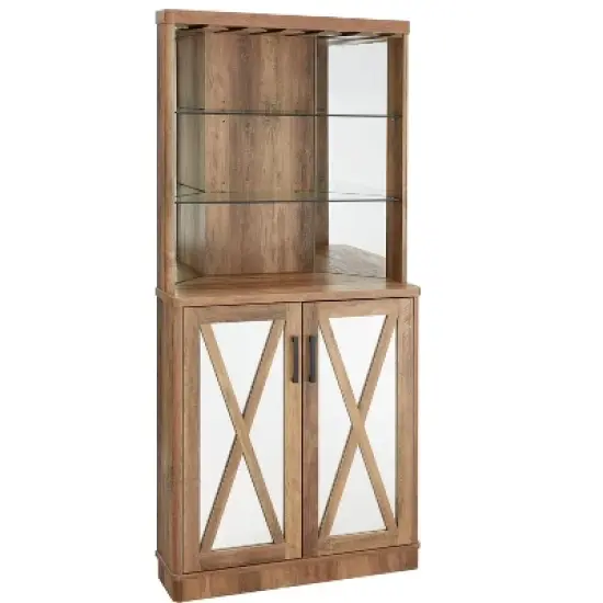 Home Source Grey Wash Corner Bar Cabinet with Mirrored Panels image {8}