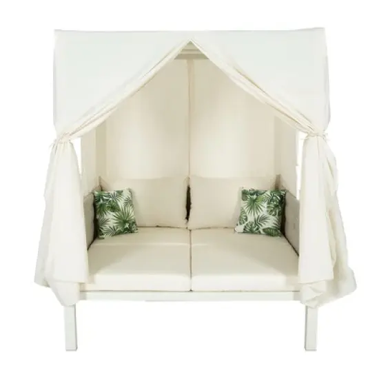 Outdoor Patio Rattan Canopy Daybed Sunbed with Curtain and Woven Rope Arm image {3}