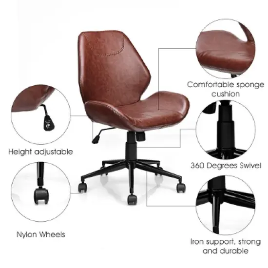 Office Home Leisure Chair Mid-Back Upholstered Swivel Height Adjustable Rolling image {3}