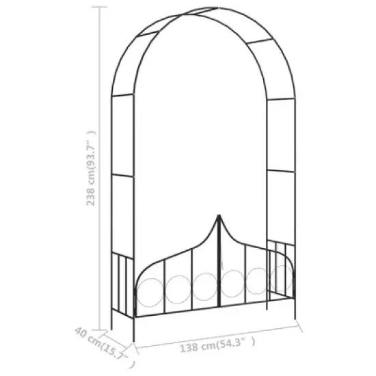 vidaXL Garden Arch with Gate Black 54.3"x15.7"x93.7" Iron image {6}