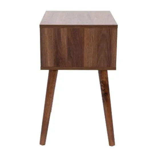 Flash Furniture Hatfield Mid-Century Modern One Drawer Wood Nightstand, Side Accent or End Table with Soft Close Storage Drawer, Dark Walnut image {7}