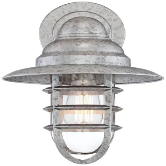 John Timberland Marlowe 13 1/4" High Farmhouse Rustic Hooded Cage Outdoor Wall Light Fixture Mount Porch House Set of 2 Galvanized Clear Glass Shade image {4}