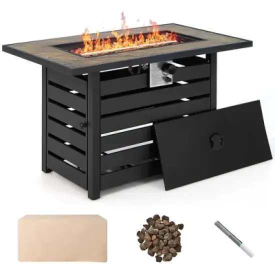 Costway 6PCS Patio Rattan Furniture Set 42'' Fire Pit Table Cover Sofa Cushion Off White/Black/Navy/Red/Turquoise image {9}