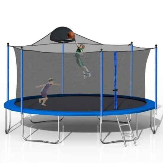 NAYSAYE Trampoline 14FT with Basketball Hoop Ladder Safety Enclosure Net for Outdoor Play, Blue, 166.00"*166.00"*118.00" image {5}
