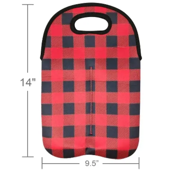 Wrapables Insulated Neoprene Wine Tote, Two Bottles, Red Checkered image {6}
