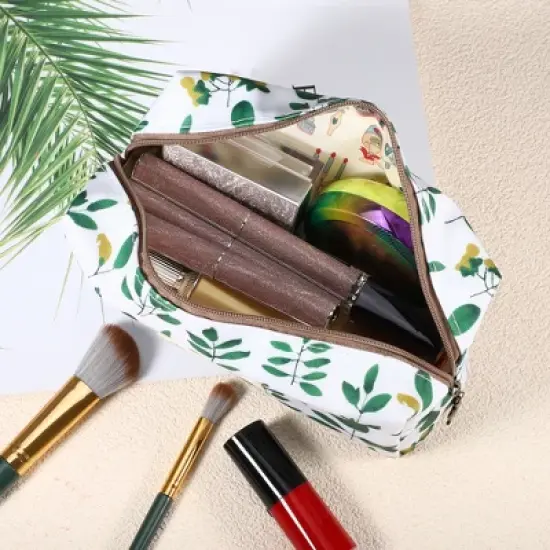 Unique Bargains Women's Printed Makeup Bag White Green 1 Pc image {3}