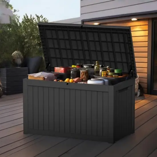 DSVIMOY Deck Boxes, 2-Piece 230 Gal Outdoor Storage Deck Box, Small Patio Storage Bin for Garden Tools, Black, 57.87"*32.24"*33.66" image {1}
