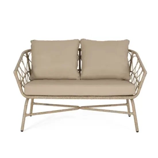 Bruce Outdoor Wicker Loveseat with Cushions: UV & Water-Resistant, Hand-Woven - Christopher Knight Home image {8}