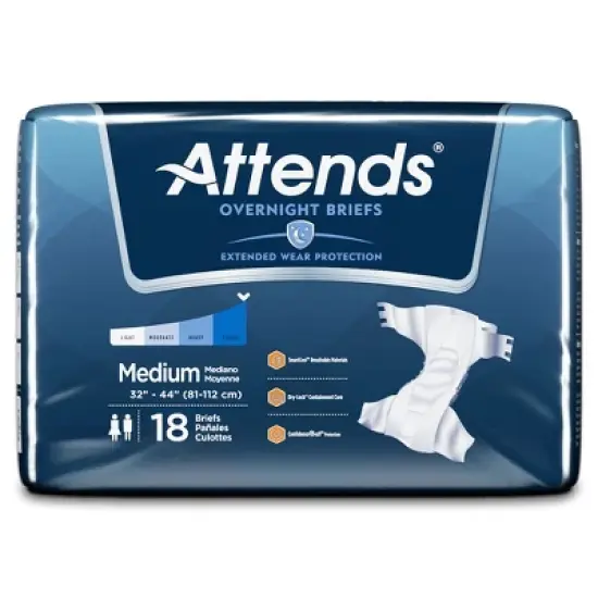 Attends Overnight Extended Wear Brief, Heavy Absorbency, White, Medium (32" - 44"), 18 Count image {1}