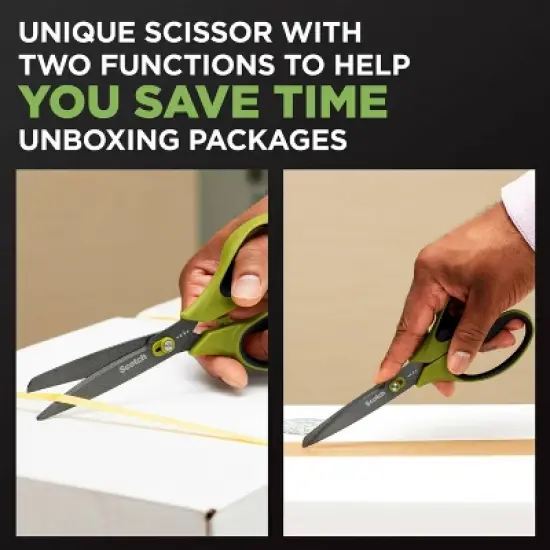Scotch Unboxing Scissor: 8" Blade, Green, Plastic, Non-Powered Desk Tool, Art & Office Use image {1}