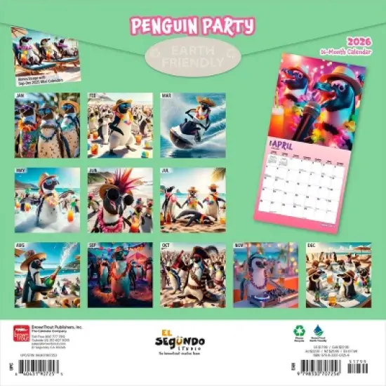 BrownTrout 2026 Penguin Party 12"x24" Hanging Square Wall Calendar Plastic-Free image {1}