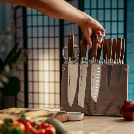 Schmidt Bros Cutlery 14pc Knife Block Set Delta: Stainless Steel Blades, Wood Handles, Includes Sharpener & Steak Knives image {4}