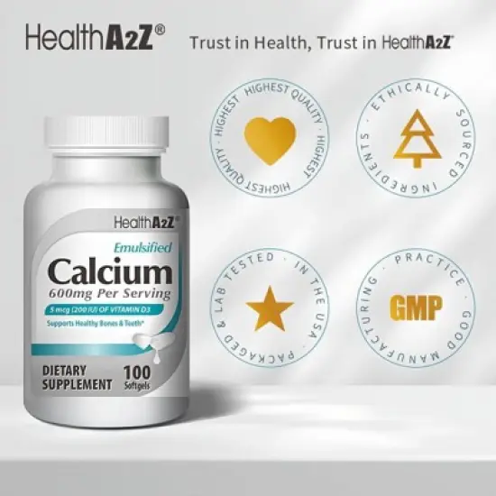 HealthA2Z - Emulsified Calcium with Vitamin D3 Softgels - 100 Count image {6}