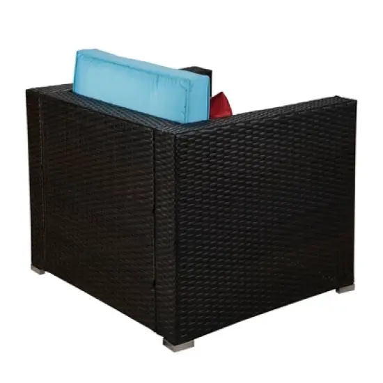 4pc Outdoor Wicker Conversation Set with Cushions - Blue/Brown - GODEER image {4}