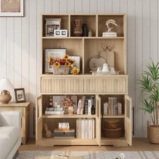 60'' Kitchen Pantry Cabinet, Tall Pantry Storage Cabinet, Farmhouse Kitchen Hutch with Storage Drawers for Living Room, Dining Room image {2}