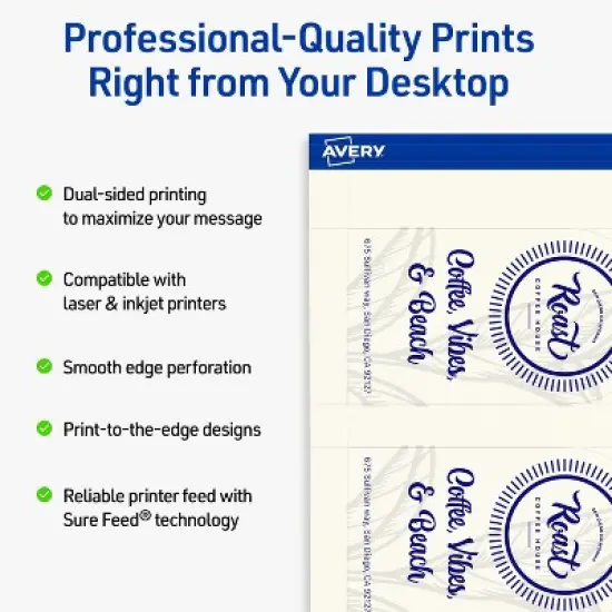 Avery Printable Arched Business Cards, Sure Feed Technology, 2" x 3-1/2", Matte Ivory Cardstock, Print-to-The-Edge, Laser/Inkjet Printable, 400 Total image {1}