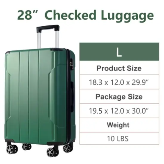 28 Inch Green Hardshell Luggage Lightweight Durable ABS Suitcases with Double Wheels Expandable Checked image {4}