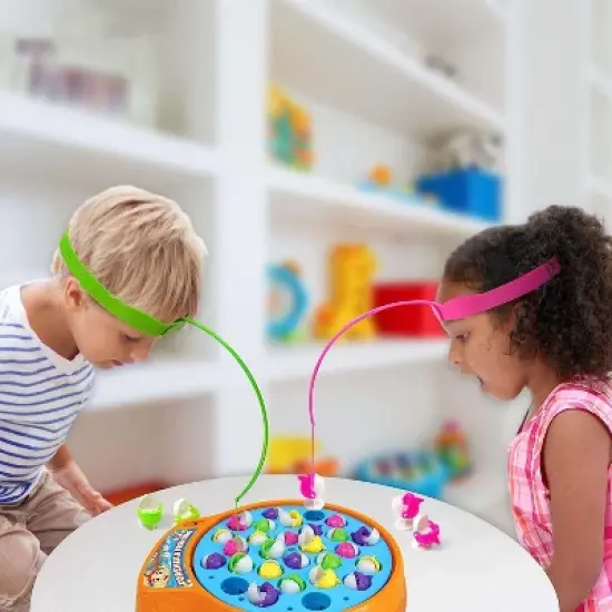 Winning Fingers Fishing Game Fun Preschool Toy for Kids & Toddlers Ages 3+, 28 Fish, 4 Rods, 4 Forehead Rods and Rotating Board image {2}