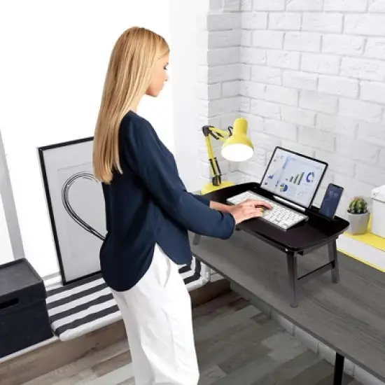 BirdRock Home Portable Sit or Stand Desk with Storage Drawer and Media Slot - Espresso image {4}