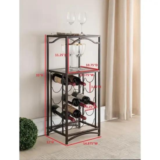 Kings Brand Furniture Biola 15 Bottle Capacity Metal Wine Rack Storage Organizer, Brushed Copper image {3}