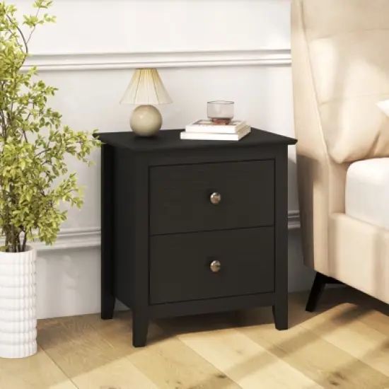 Tangkula Modern Nightstand w/ Storage 2 Drawers & Support Legs for Bedroom Black image {1}