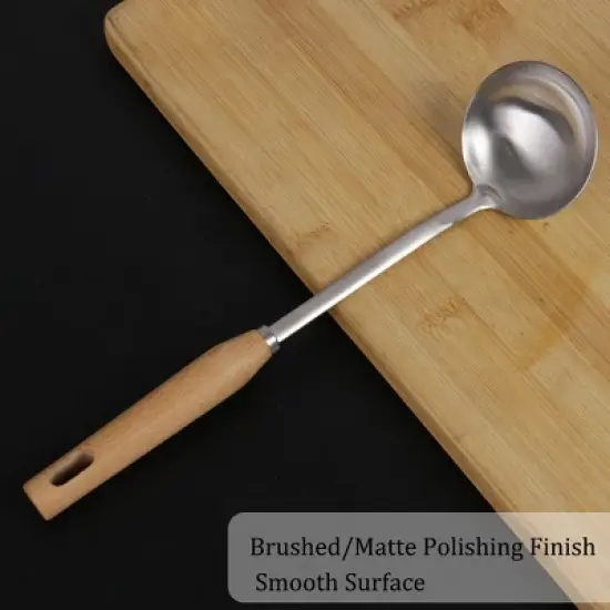 Unique Bargains Kitchen Wooden Handle Cooking Durable Soup Ladle 10.8'' x 3'' Silver Tone 1 Pc image {2}
