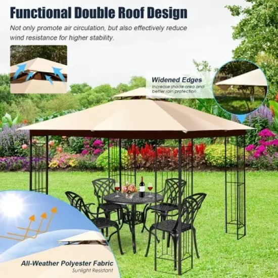 Costway 10' x 10' Patio Canopy Gazebo Outdoor 2-Tier Steel Tent Heavy-Duty L-Shaped image {3}