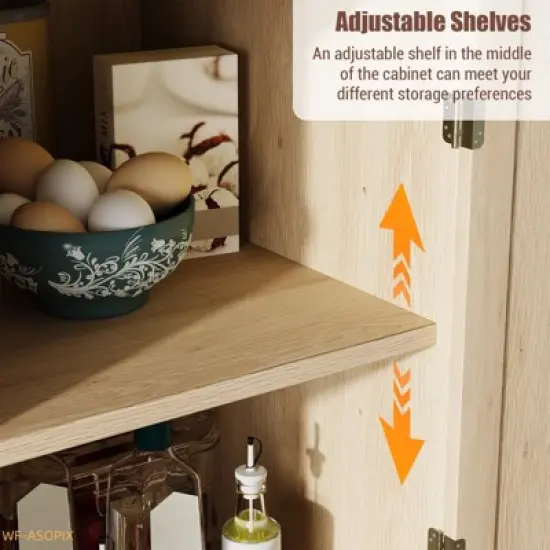 72" Farmhouse Kitchen Pantry Cabinet with 4 Doors, Adjustable Shelves & Drawer image {6}