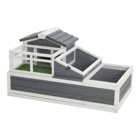 3-Room Tortoise Villa - Wooden Reptile Habitat w/ Pull-Out Tray, Ramp & Grass Mat, Open Roof for Indoor/Outdoor Use image {8}