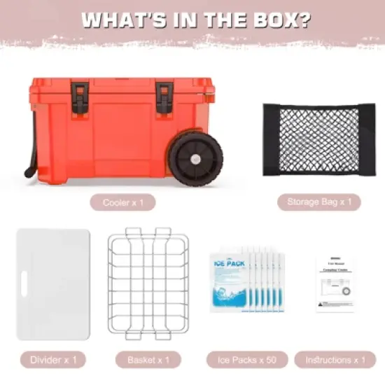 SOZT Red 55 qt. Portable Chest Cooler, Leak-Proof Outdoor Insulated Cooler with Handle and Wheels for Camping, Beach, Boat image {6}