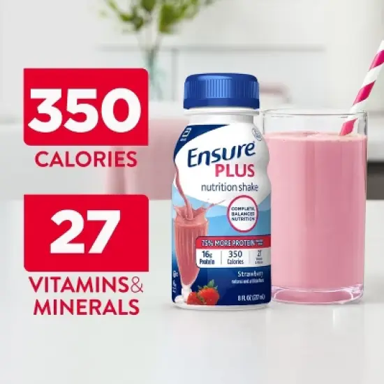 Ensure Plus Nutritional Shake, Strawberry, 8 oz, Case of 24 image {1}